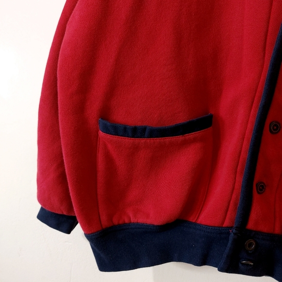 GAP Men's Vintage Red & Blue Cardigan Sweater with Embroidered Lettering - Picture 4 of 10